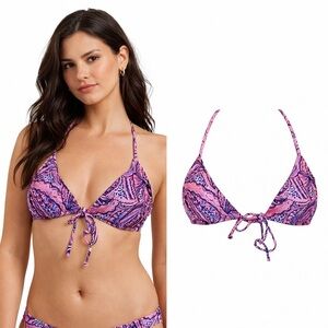 Victorias Secret Pink Purple Paisley Triangle Bikini Top Medium Gold Hardware
